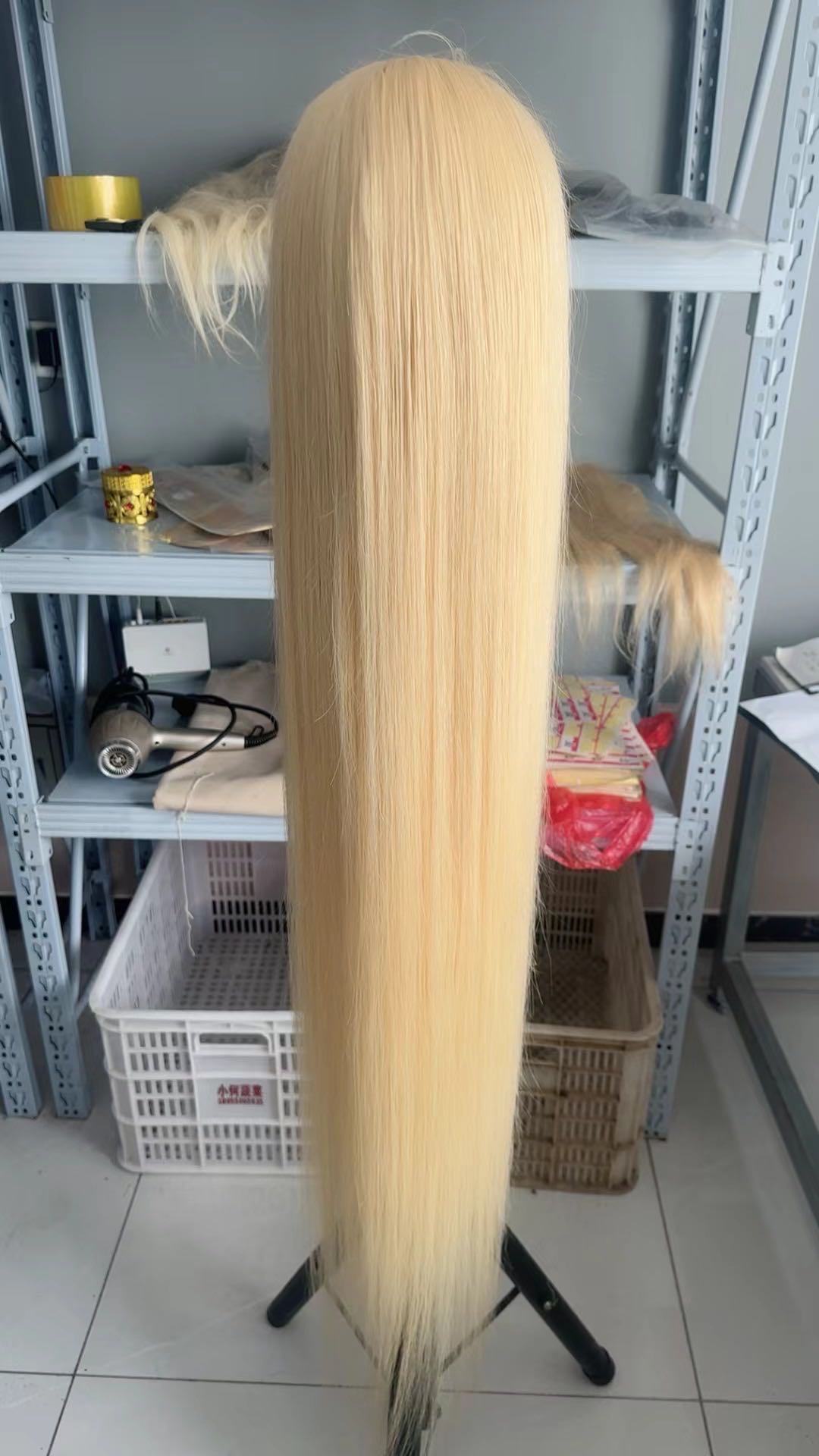Raw 613 platinum blonde 50 inch full lace wig on mannequin