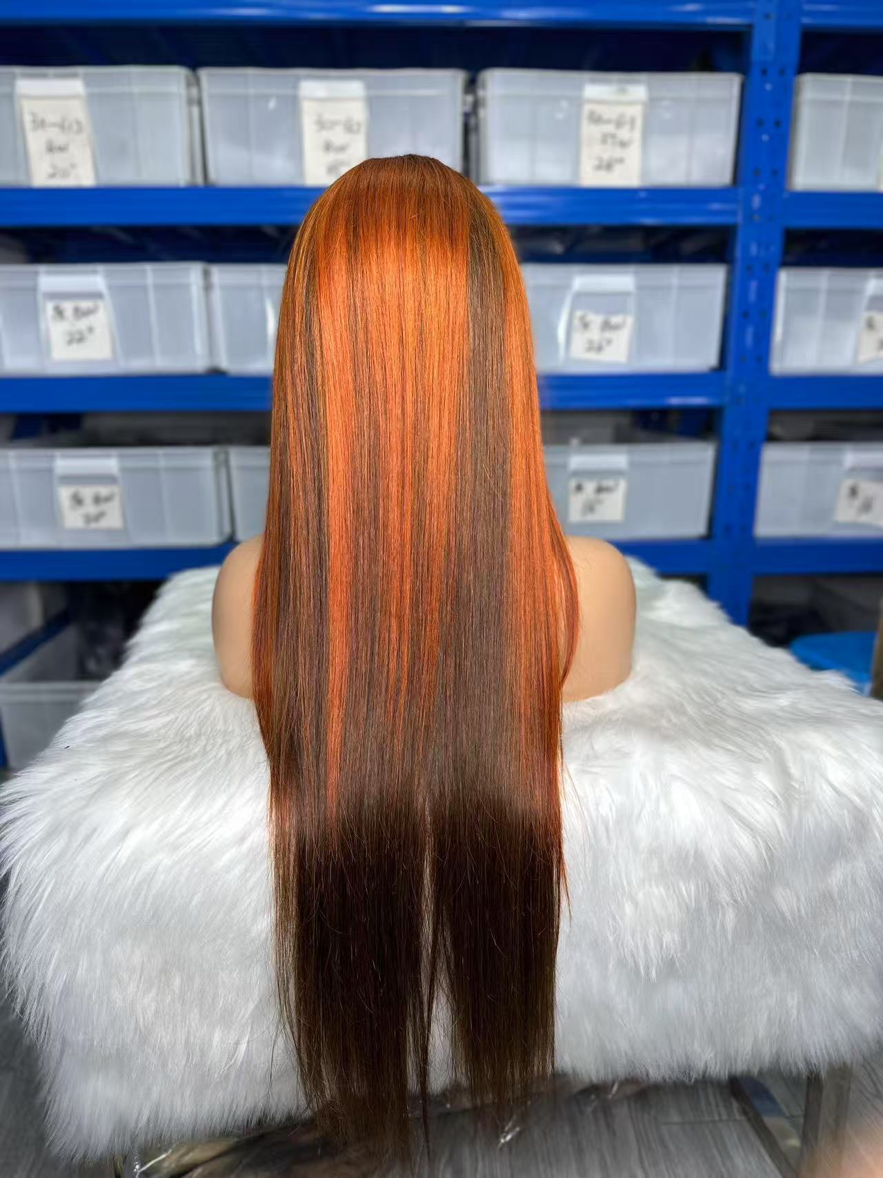 Wholesale 30 inch straight human hair wig in T1B/350 ombre color, 100% virgin hair, lace front