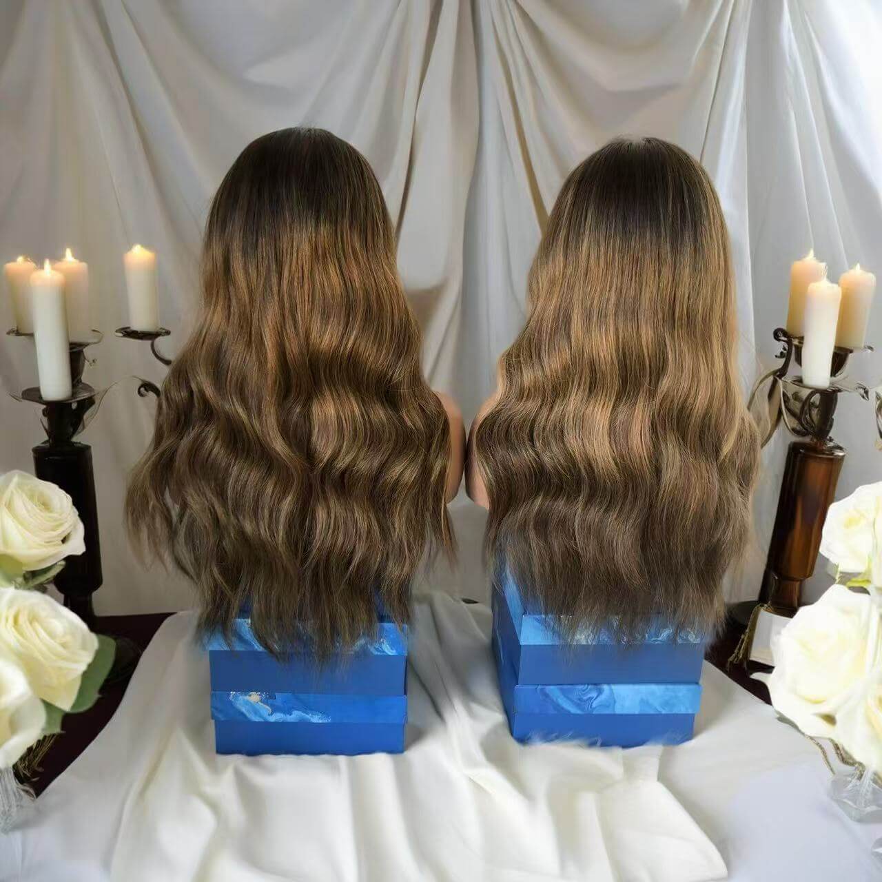 Brown body wave 13x4 HD lace frontal wig made of 100% virgin human hair, displayed on mannequin head with natural waves